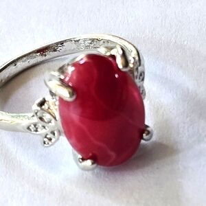 CLARET RED NEW SIZE 7  QUALITY TITANIUM SILVER FOREVER WEAR RING